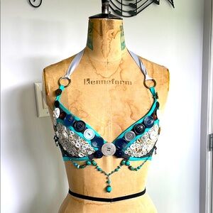 Handcrafted Beaded Bra with Button Accents
